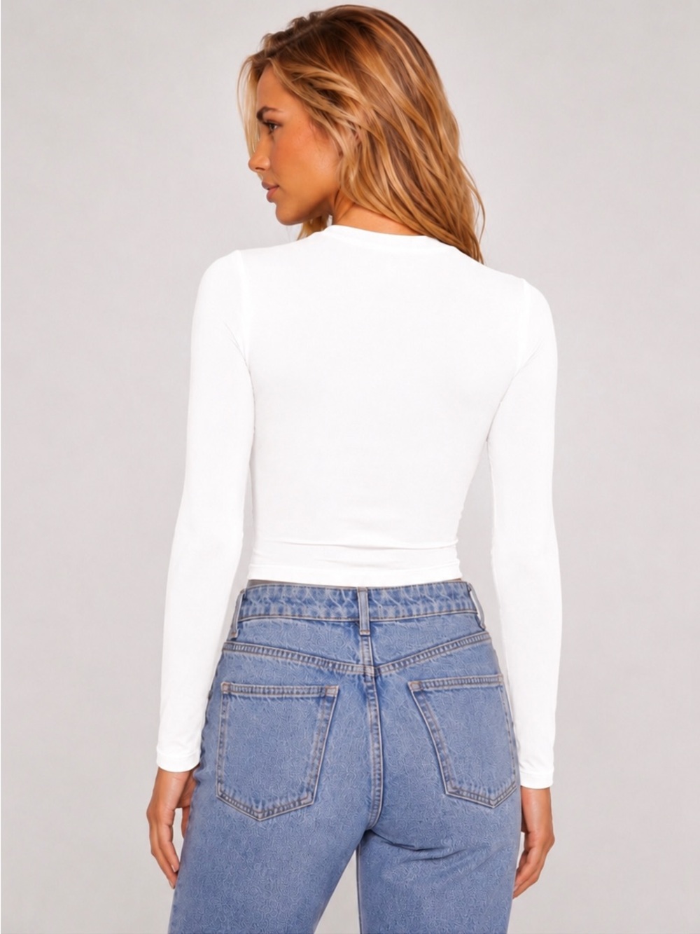 NWT Sugar White Cutout Long Sleeve Crop Top XS Fitted Stretch Going Out Chic NEW - Picture 3 of 9